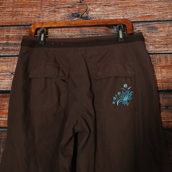 SO Vintage Cargo Pants 11 Brown Baggy Wide Leg Embroidered Beaded Convertible - Picture 6 of 11
